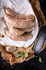  White blood sausage, Traditional cuisine. Thin rings of white sausage