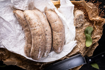 White pudding. Traditional cuisine. Thin rings of white sausage