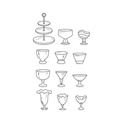 Simple set of glass dish icons. Black and white icon set.