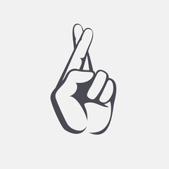 Hand gesture with crossed fingers. Vector sign.