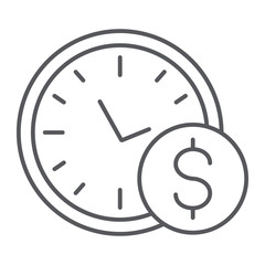 Time is money thin line icon, hour and finance, clock and dollar sign, vector graphics, a linear pattern on a white background.