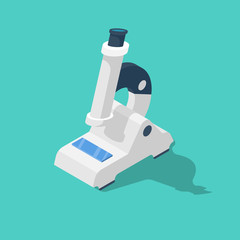 Microscope isometric 3d icon. Medical biological diagnostics, laboratory education. Research concept. Vector illustration flat design. Isolated on background.
