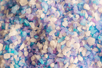 Close up of himalayan bath salt crystals. Spa treatment, relaxat