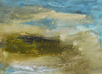 Abstract background, hand-painted texture, watercolor painting, splashes, drops of paint, paint smears. Design for backgrounds, wallpapers, covers and packaging.