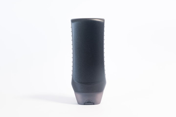 Blank plastic shampoo bottle on white background. Copy space for