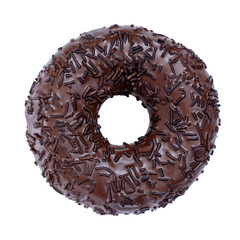 Chocolate Donut with chocolate sprinkles Isolated on White Background. top view