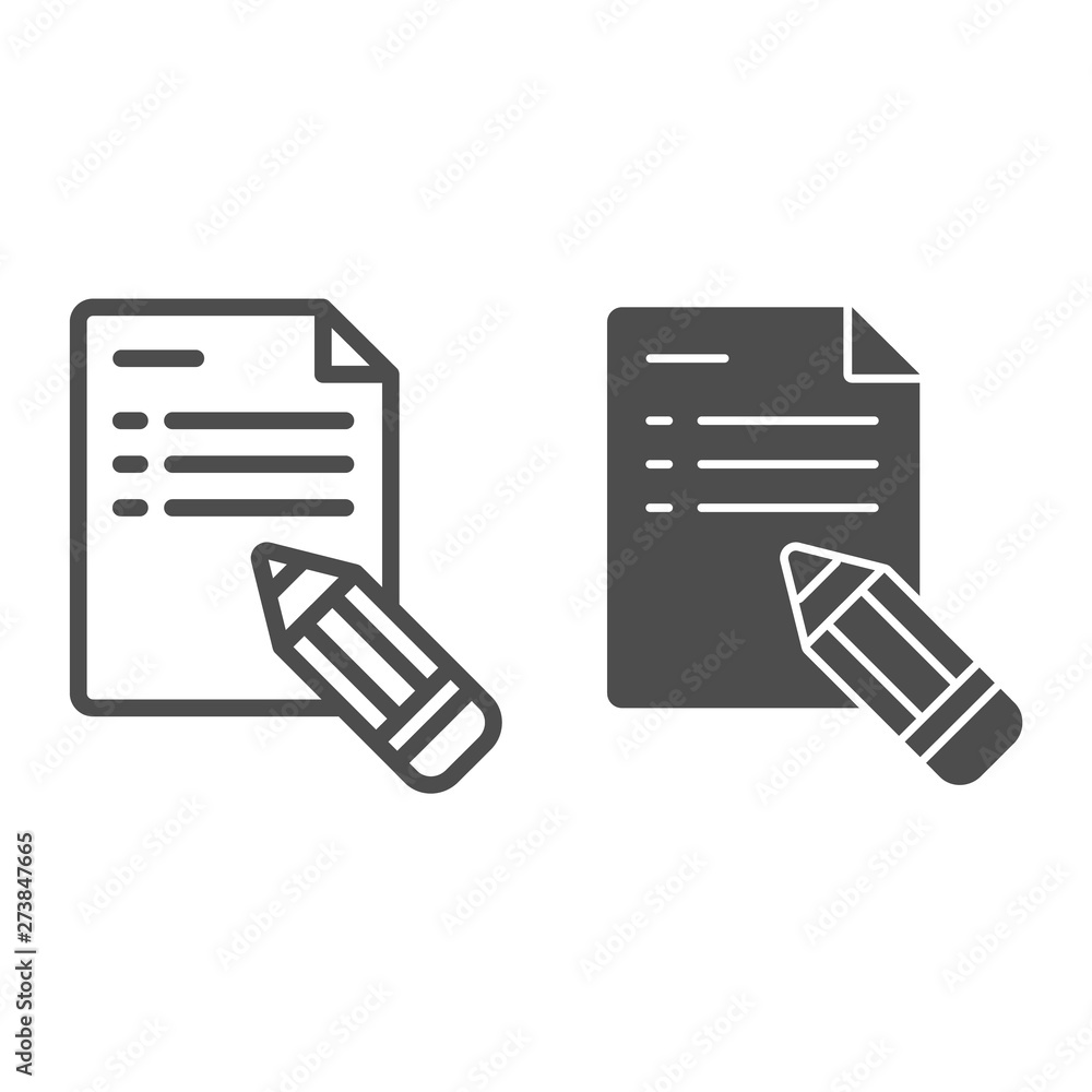 Poster note and pencil line and glyph icon. pencil and document vector illustration isolated on white. list