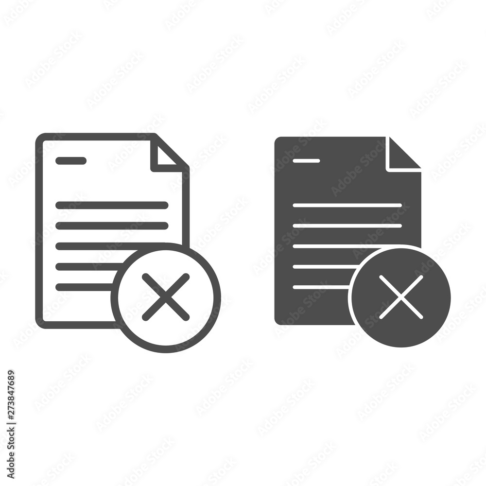 Poster document ban line and glyph icon. paper failure vector illustration isolated on white. list with cro