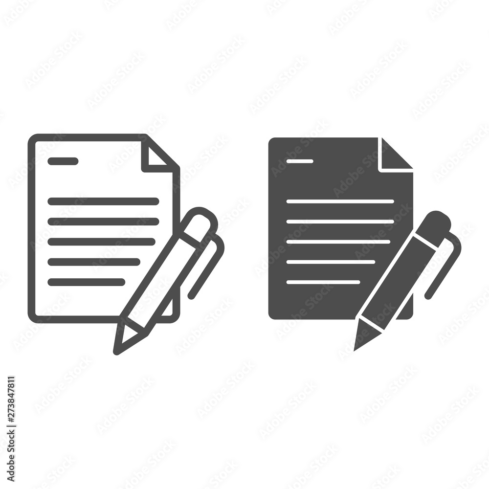 Poster list and pen line and glyph icon. papers with pen vector illustration isolated on white. note outlin