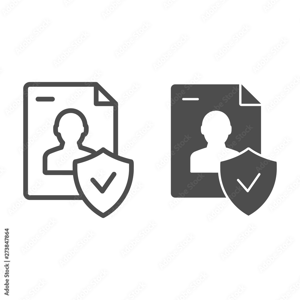 Poster approved personal document line and glyph icon. checked identity vector illustration isolated on whi
