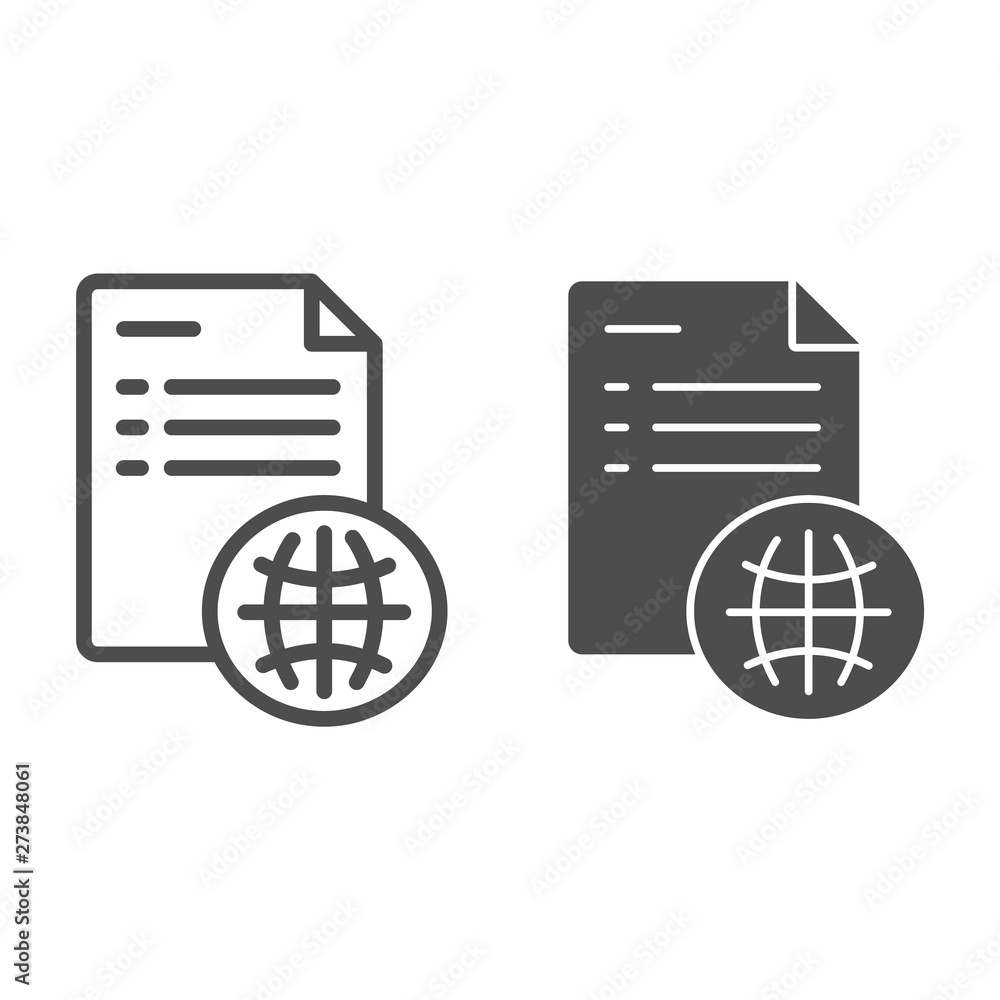Poster user agreement line and glyph icon. document with globe vector illustration isolated on white. list 