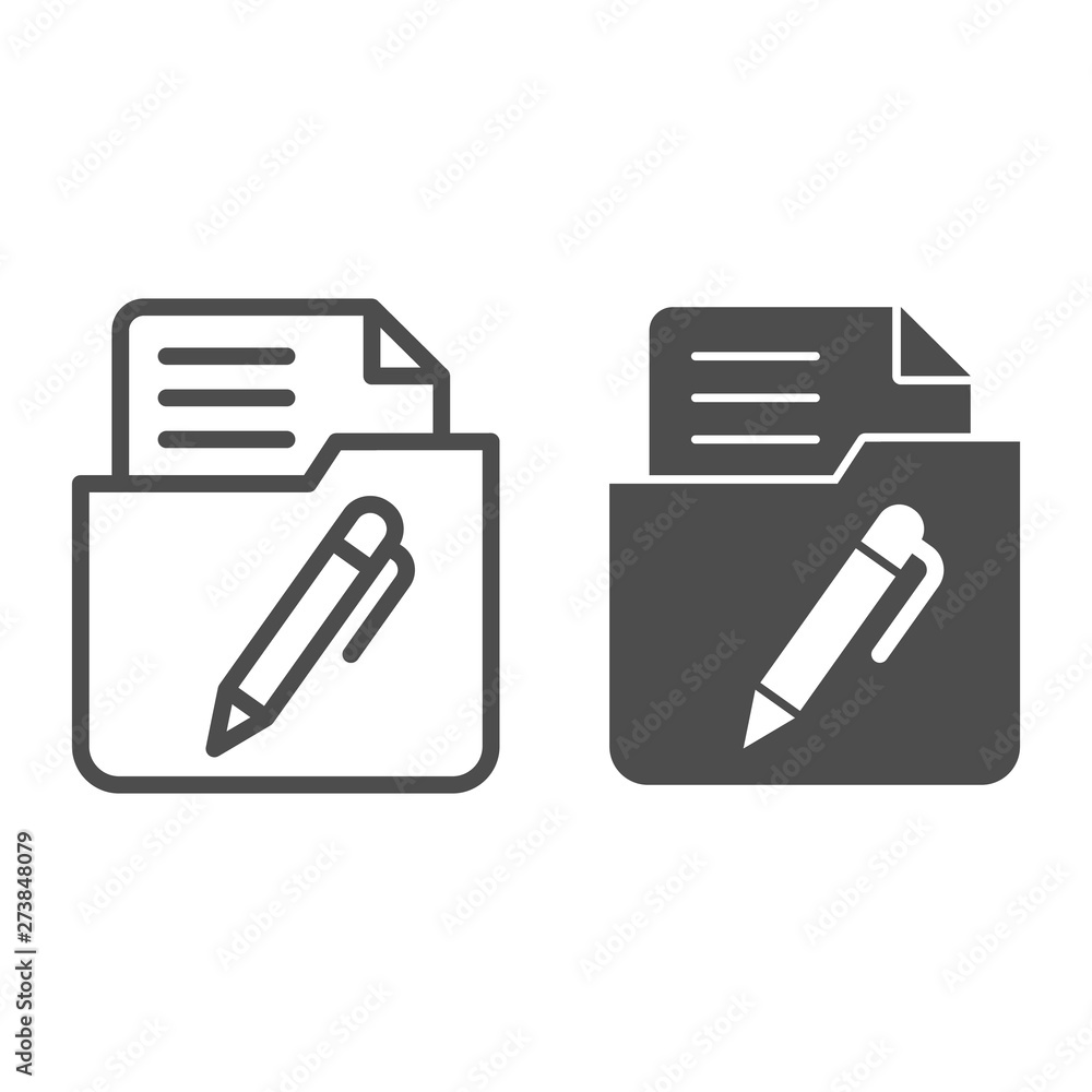 Poster list in folder line and glyph icon. document with pen in folder vector illustration isolated on whit