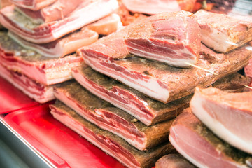Dry cured pork belly, smoked pork meat , delicacy food