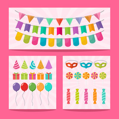 Set of vector birthday party elements for celebration