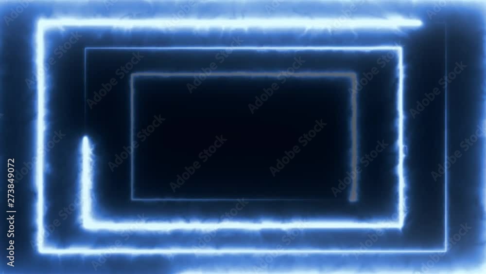 Poster neon bakcground flying through edless glowing rotating neon rectangle creating a tunnel, blue red pi