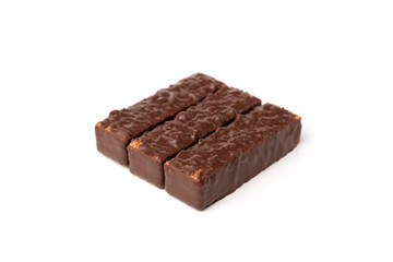 Chocolate waffles with nuts  isolated on white background.