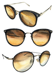 Stylish sunglasses in black frame and yellow glass