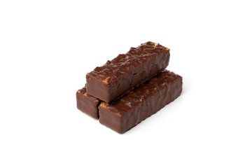 Chocolate waffles with nuts  isolated on white background.