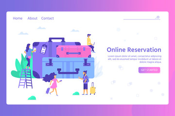 Landing page template for online Shopping with flat people characters and bags. Concept for website banner, mobile app templates, e commerce sales, digital marketing. Vector illustration