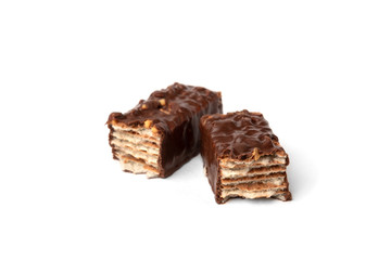 Chocolate waffles with nuts  isolated on white background.