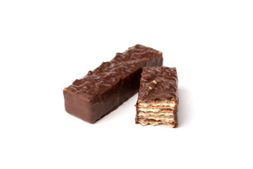 Chocolate waffles with nuts  isolated on white background.