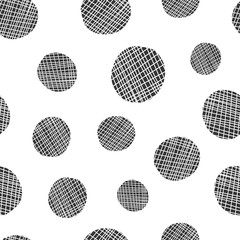 Trendy seamless pattern with dark black doodle striped geometric circles. Abstract fashion vector texture with hand drawn shapes for textile, wrapping paper, cover, surface, background, wallpaper