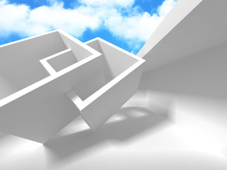 Futuristic White Architecture Design on Cloudy Sky Background