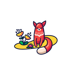 Cute fox and flowers in doodle style.