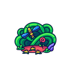 Cute bee and flower in doodle style.