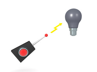 3D Rendering of remote control powering up a lightbulb