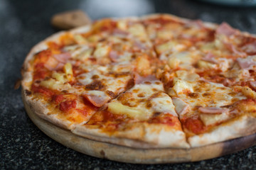Pizza Carbonare with pineapple, becon