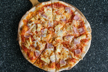Pizza Carbonare with pineapple, becon