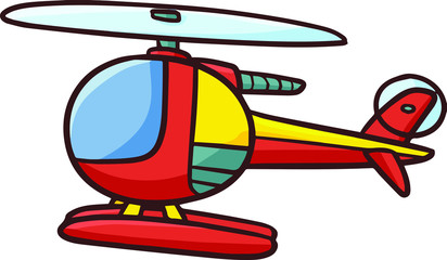 Cute and funny red yellow helicopter flying