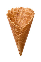 empty ice cream waffle cone cup isolated on white