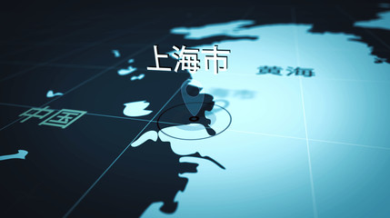 Shanghai chinese on retro map. Old atlas chart with city marked by pushpin. Vintage texture maps 3D illustration.