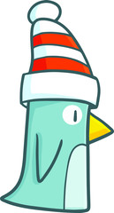Cute and funny penguin with hat walking