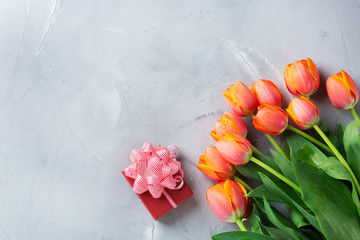 Spring background with orange tulips. women, mother day, greeting card