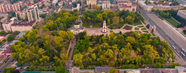 Chisinau Triumphal Arch and Government building in central Chisinau, Moldova, 2019
