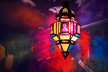 Ornamental Arabic lantern. Festival greeting card, invitation for Muslim holy month Ramadan.
