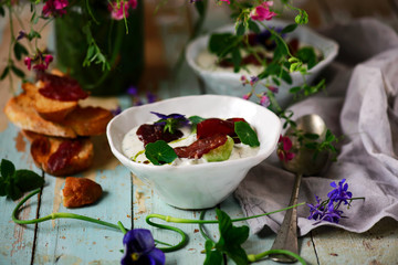 Tzatziki with dried beef.style rustic.selective focus