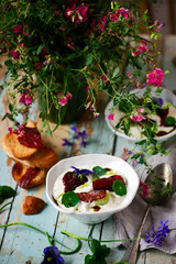 Tzatziki with dried beef.style rustic.selective focus