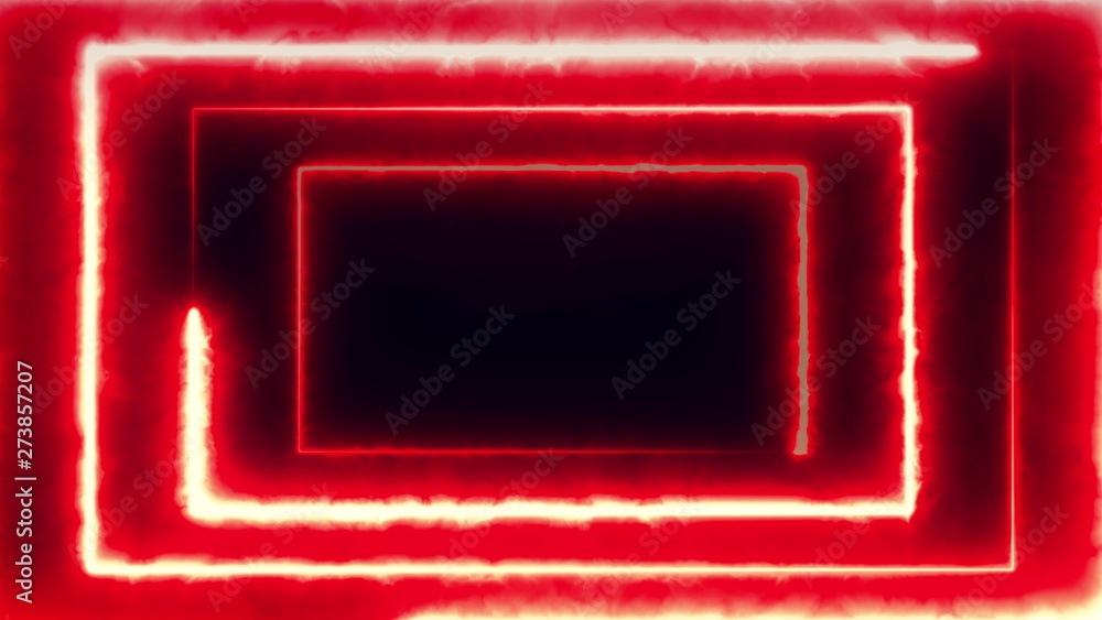 Poster neon bakcground flying through edless glowing rotating neon rectangle creating a tunnel, blue red pi