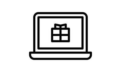 laptop computer with gift box isolated icon