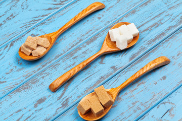 Different Kinds of Sugar in the Spoons close up