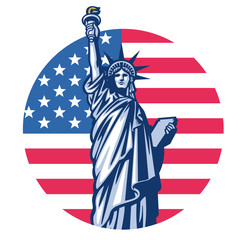 liberty statue with united states flag background