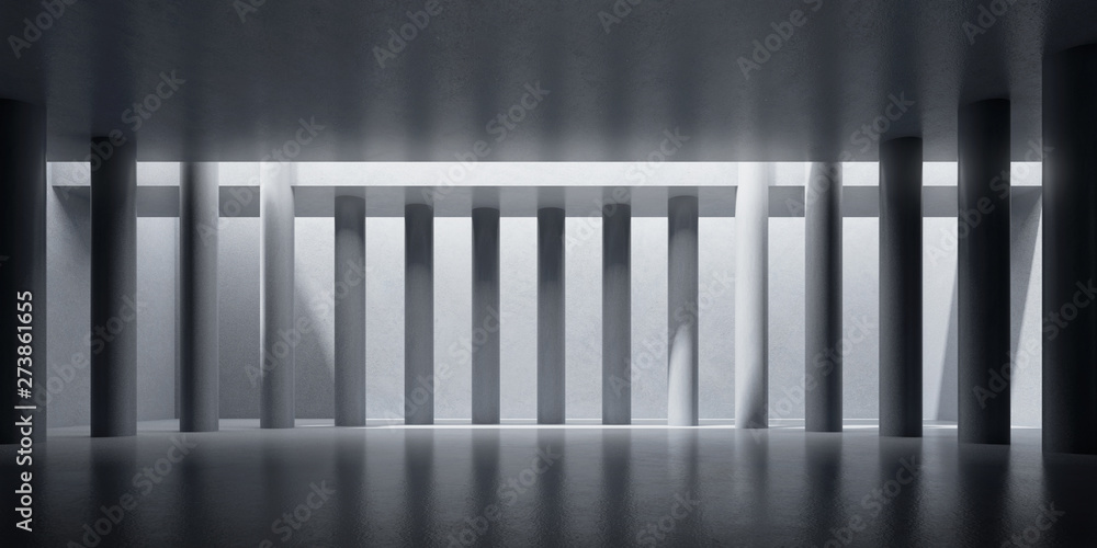 Aufkleber abstract of concrete space and column with sun light cast the shadow on the wall and floor,idea of a
