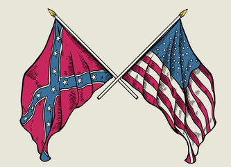 Naklejka premium hand drawing of crossing union flag and confederate flag