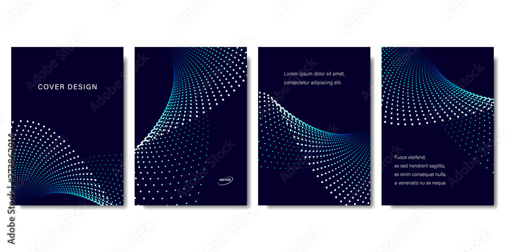 Wall mural set of abstract backgrounds with colorful dots in blue tones. modern vector illustration without tra