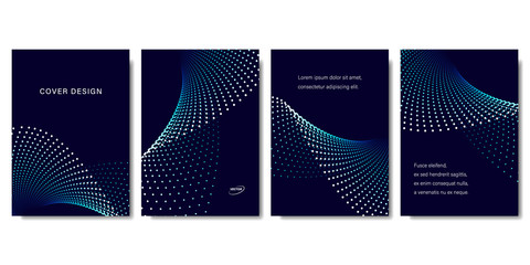 Set of Abstract Backgrounds with Colorful Dots in Blue Tones. Modern Vector Illustration without Transparency.