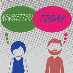 Handwriting text Newsletter. Conceptual photo Bulletin periodically sent to subscribed members News report Bearded Man and Woman Faceless Profile with Blank Colorful Thought Bubble